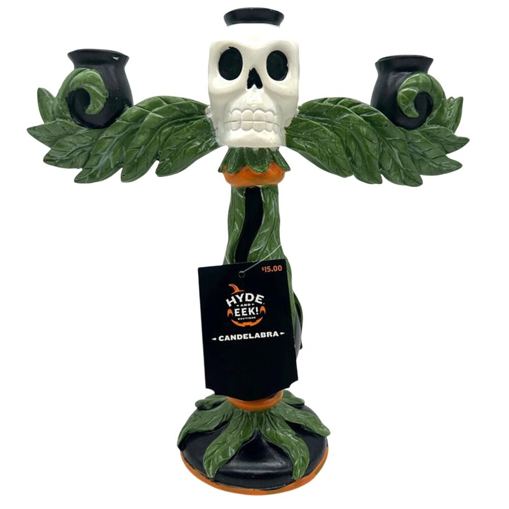 New Hyde & Eek Halloween Spooky Skull Jungle Candelabra Candle Holder